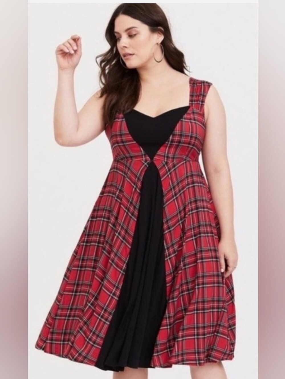 Torrid Retro Chic Midi Dress Size 16 Red Black Plaid Rockability Goth Pinup